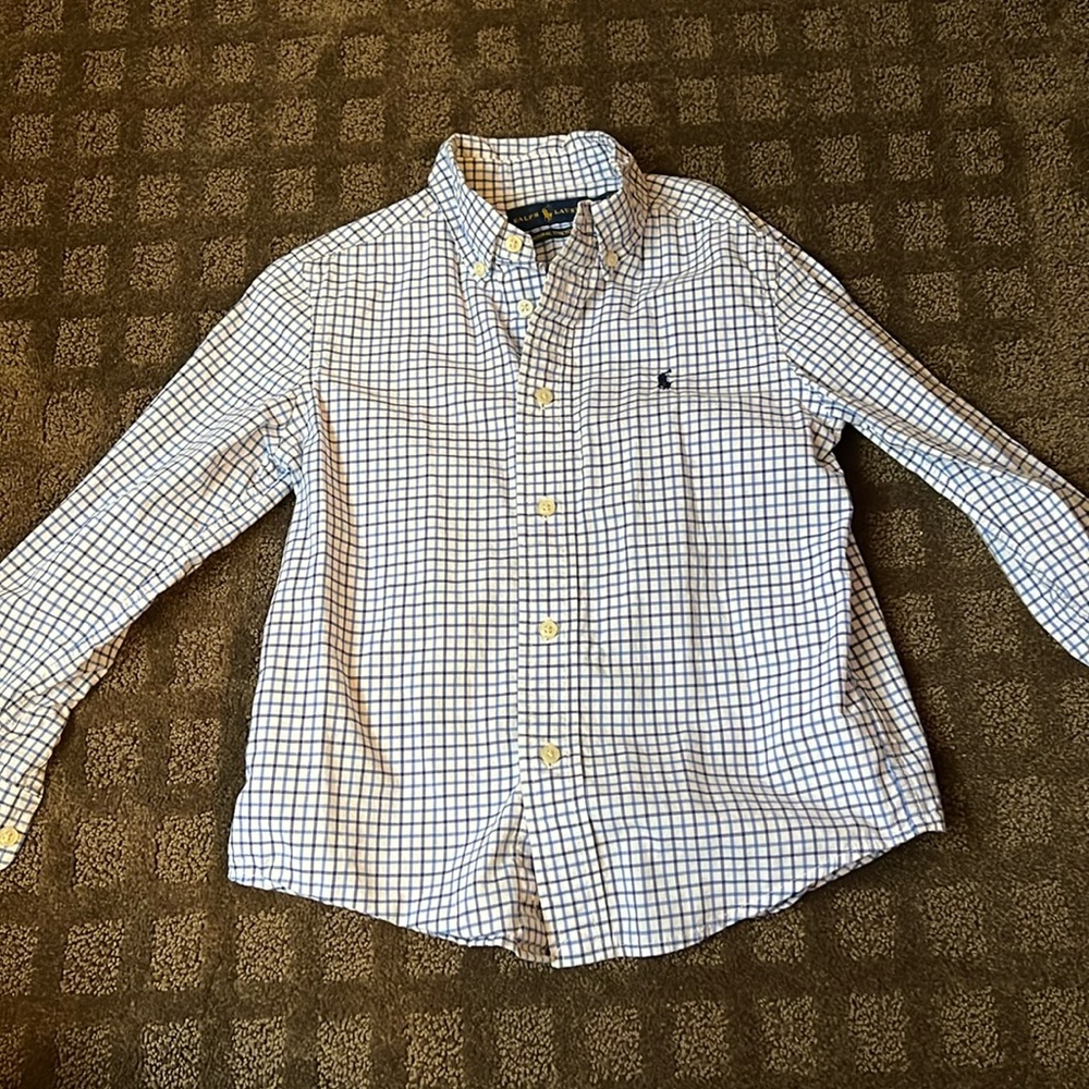 POLO RALPH LAUREN Blue & White Checkered Button Down Shirt Size 5